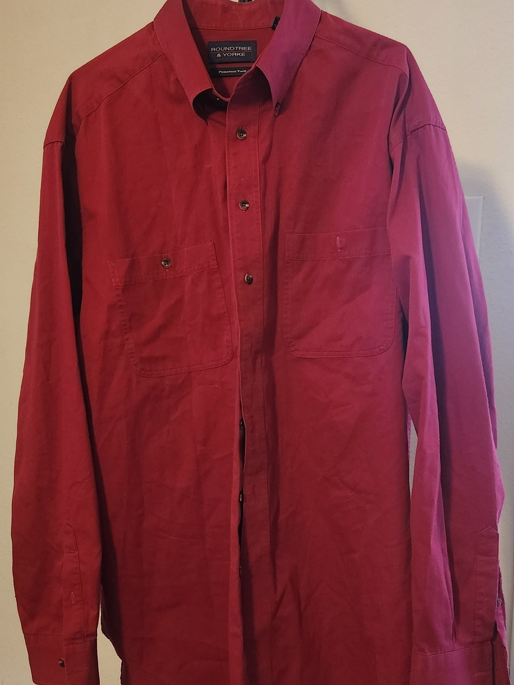 Roundtree & Yorke Red Peached Twill Shirt with Navy Labels
